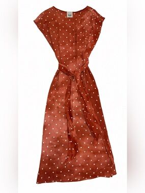 Jijil Italian Rust Floral Embroidered Belted Midi Dress IT 42 US 6